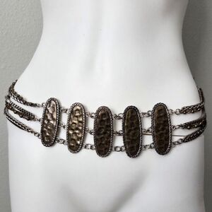 Chico's Wide Multi Chain Belt With Hammered Bronze Front Panels